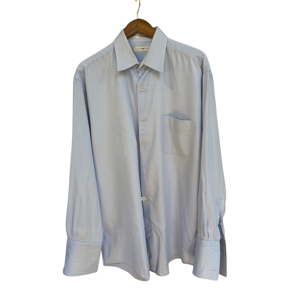 Joseph Abboud Men’s Dress Shirt, Light Blue Herringbone, 17-34/35, French Cuff